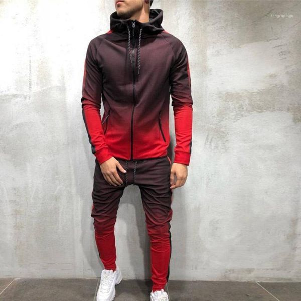 

men's tracksuits sportswear set men 's spring autumn zipper sweatshirt series 3d digital gradient color man jogging sports suit tw, Gray