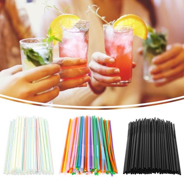 

50/100pcs plastic drinking straws 8 inche long multi-colored striped bedable disposable party multi colored rainbow straw