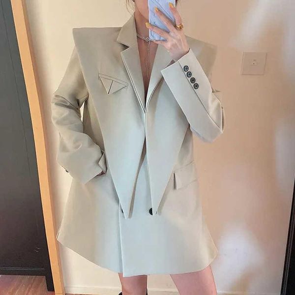 

women's suits & blazers [ewq] blazer women autumn 2021 long sleeves patchwork irregular coat female office ladies clothing korean chic, White;black