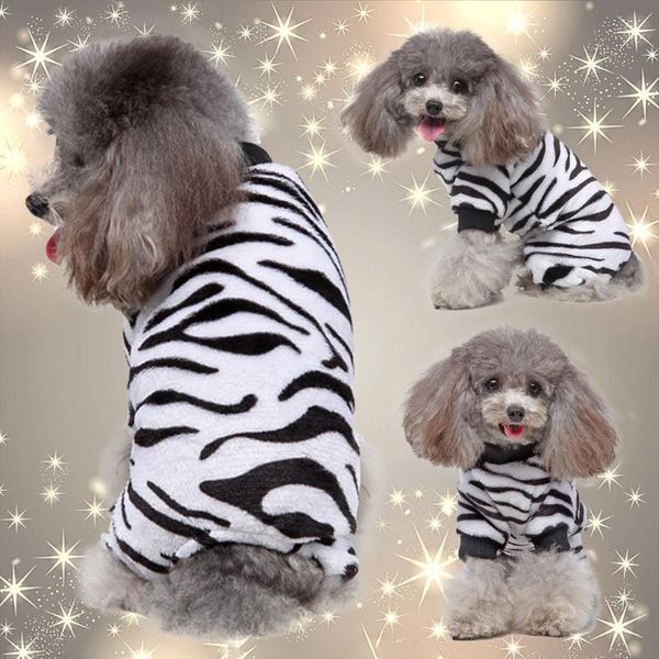

dog apparel winter pet stripes warm four-legged plush pajamas zebra striped