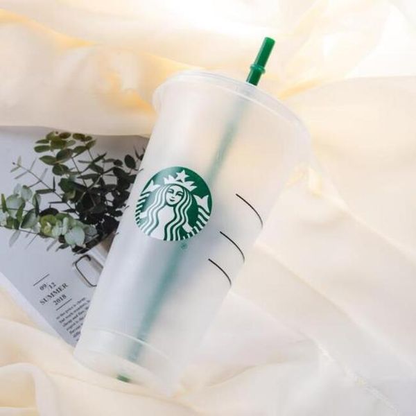 

starbucks mermaid goddess 24oz/710ml matte plastic mugs tumbler portable clear drinking flat bottom pillar shape lid straw cups bardian