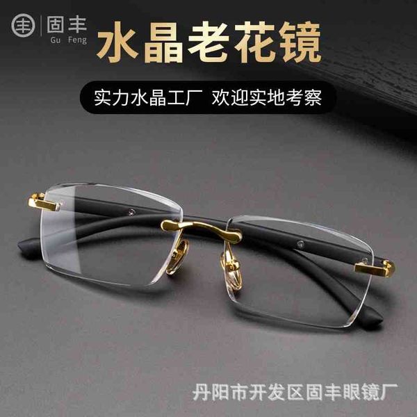 

70% off online store gufeng crystal presbyopia rimless cut stone glasses simple and light, White;black
