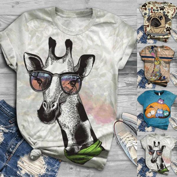

harajuku woman tshirts 2021 plus size women short sleeve 3d giraffe printed o-neck tee t-shirts summer clothes for women's t-shirt, White
