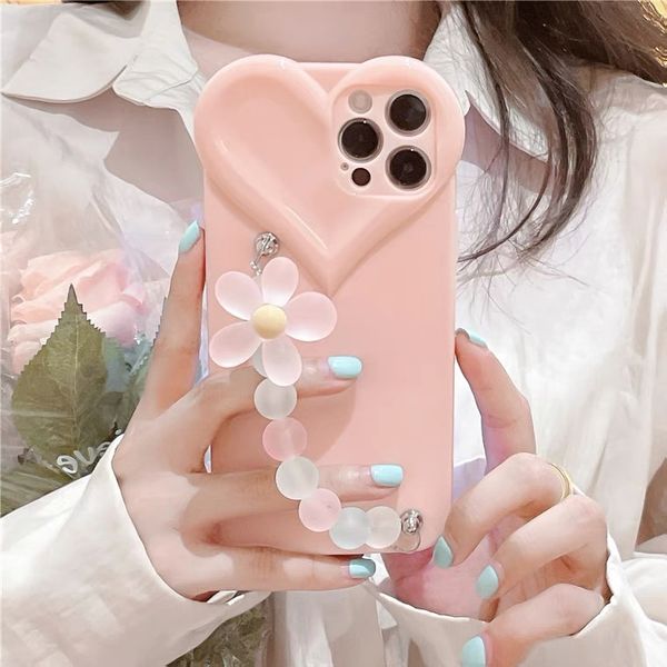 

korean love heart camera lens frame colour flower bracelet soft phone cases for iphone 13 12 11 pro max xs xr se 7 8plus mavely bumper back