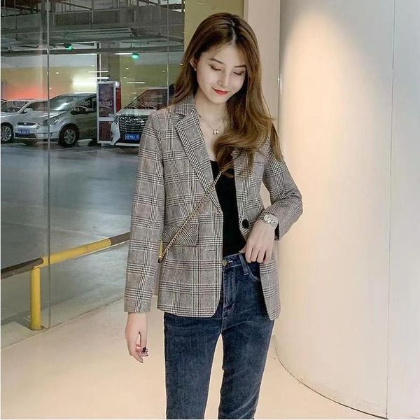 

women's suits & blazers spring autumn chic plaid blazer student casual office korean fashion simple all-match jacket temperament coats, White;black