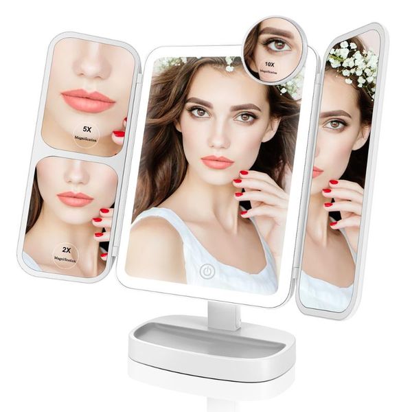 

portable led lighted makeup mirror vanity 2x/5x/10x magnifying mirrors dual power supply cosmetic for beauty easehold compact