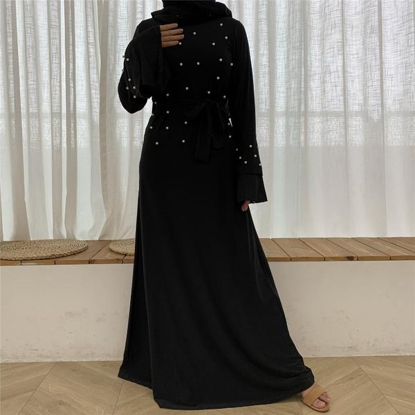 

donsignet muslim dress fashion middle east eid duabi abaya turkey robe multilayer trumpet sleeve beaded belt slim ethnic clothing, Red