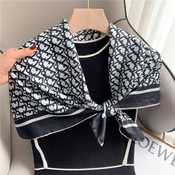 

spring and summer fashion 90 large square letter silk scarf long decorative shawl scarf hair band female, Blue;gray