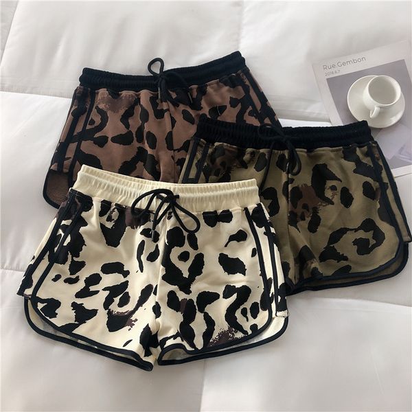

women's shorts 2021 summer women leopard wide leg high waist drawstring casual sports jogging patchwork woman homewear clothings 1, White;black