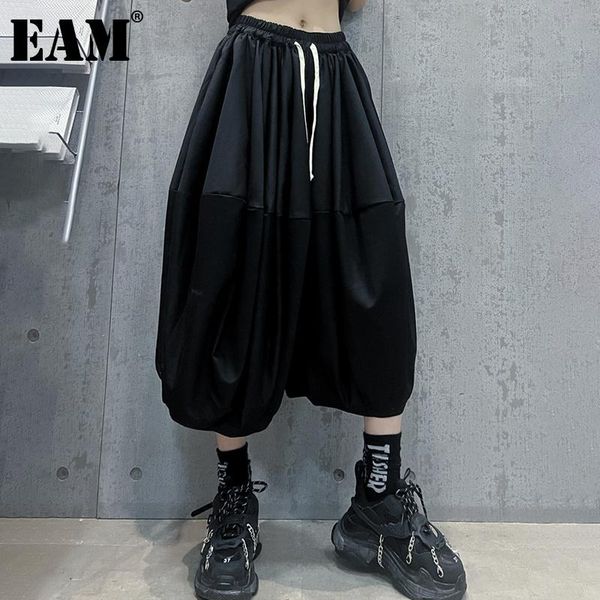 

women's pants & capris [eam] high elastic waist gray pleated wide leg trousers loose fit women fashion tide spring autumn 2021 1dd7937, Black;white