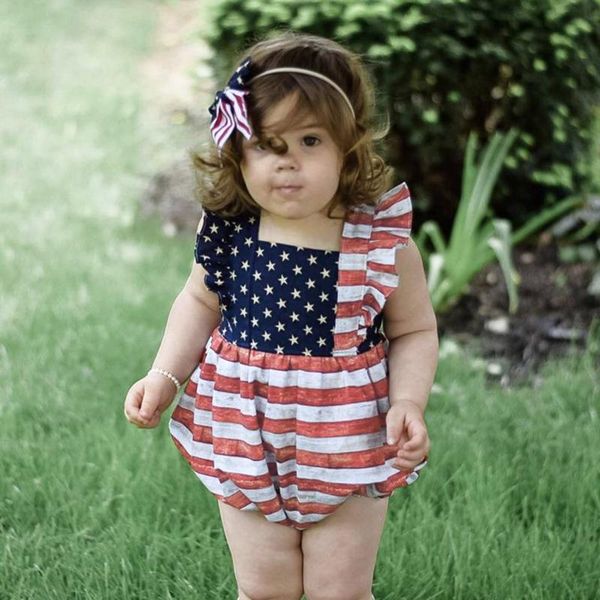

baby girl summer clothes 2021 jumpsuit infant boys girls 4th-of-july stars and striped printed romper bodysuit wholesale rompers, Blue