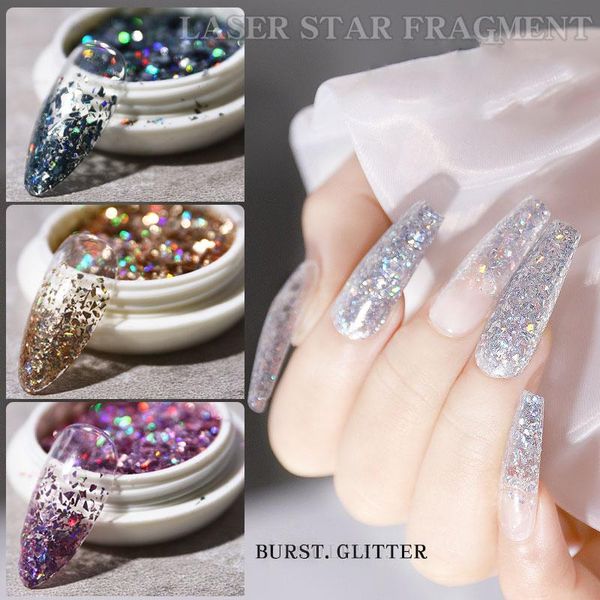 

1box irregular nail glitter sequins holographic laser flake paillettes acrylic 3d art decorations diy manicure designs, Silver;gold