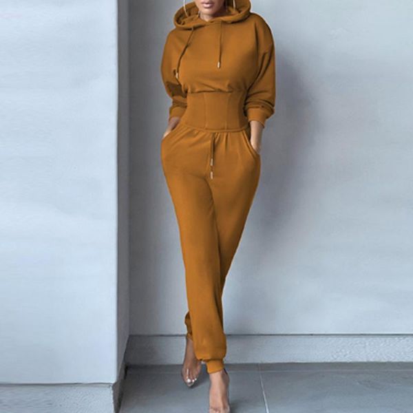 

women's two piece pants women fashion tunic hooded sweatshirt pullover&drawstring sportswear autumn lady outfits solid straight 2pcs su, White