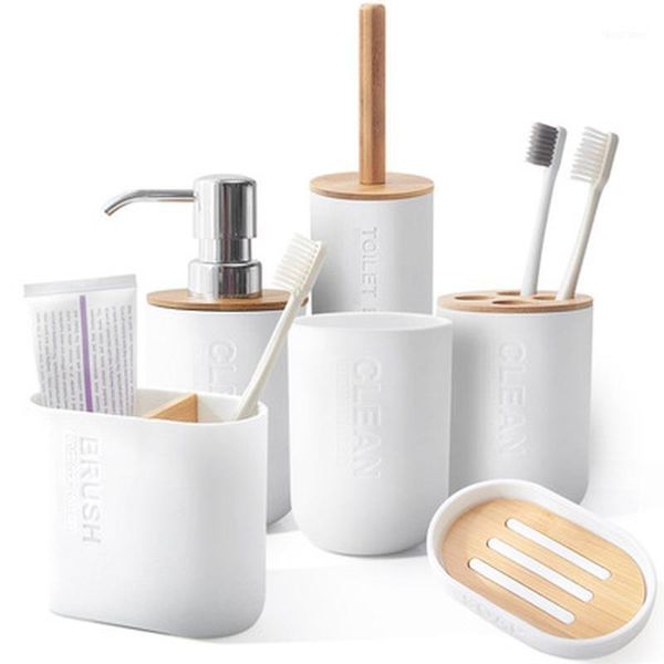 Bad-Zubehör-Set, 1/4/6-teilig, Badezimmer-Zubehör, Waschen, Zahnbürste, Zahnpasta-Halter, Flüssigseifenspender, Box, Pumpflasche, Wasch-Toilettenbürste