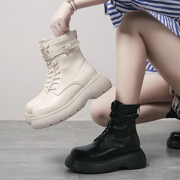 

boots fashion leather ankle for women autumn winter shoes hidden heel ladies, Black