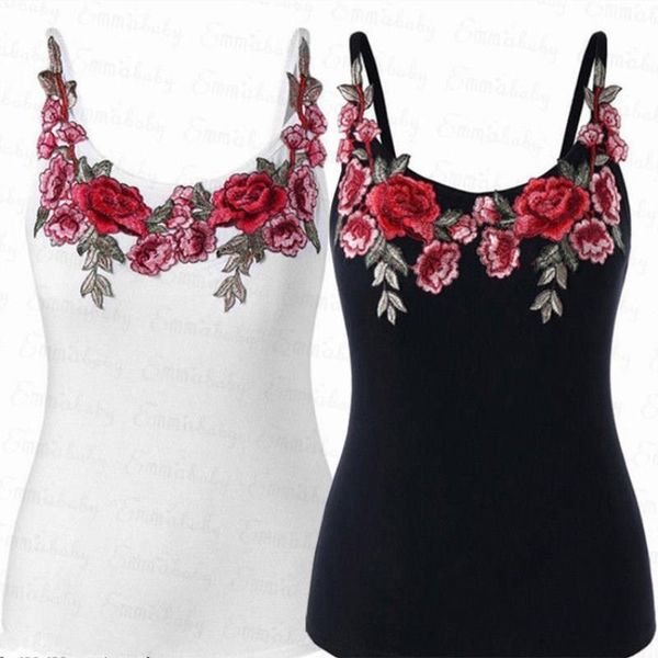 

fashion summer streetwear casual black women t shirts white floral print tank sleeveless haut femme plus size  3xl