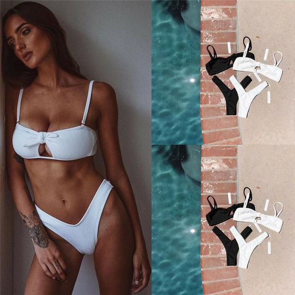 

one-piece suits women bandage bikini sets padded bra tube triangle thong bottoms swimwear swimsuit adjustable straps
