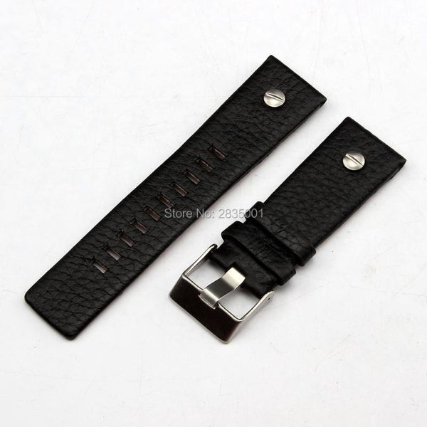 

watch bands genuine leather watchband with stainless steel pin buckle black strap for dz7313 dz7322 22mm 24mm 26mm 28mm 30mm, Black;brown