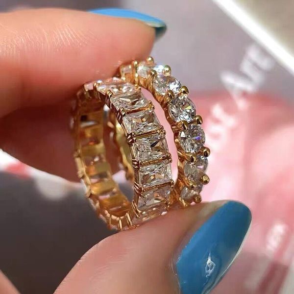 Anéis de cluster amantes artesanais Band Infinity Ring Diamante 925 Casamento de Noivado de Prata Esterlina para Mulheres Homens 4mm Zircon Crystal Bijoux