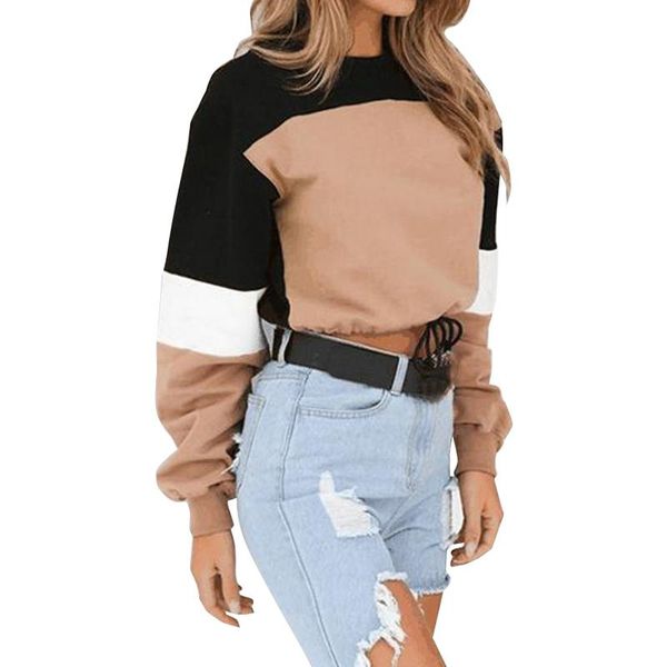 

women's hoodies & sweatshirts autumn women causal pullovers harajuku fashion color block sweatshirt o-neck long sleeve ladies sexy, Black