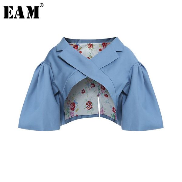 

women's jackets [eam] loose fit pattern printed irregular short jacket v-collar sleeve women coat fashion spring autumn 2021 1y7180, Black;brown