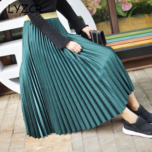 

skirts lyzcr summer long pleated for women high waist women's skirt female a line elegant womens 2021, Black