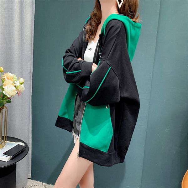 

figure 250g large sweater double layer hat medium and long cardigan with plush thickened jacket for women, Blue;black