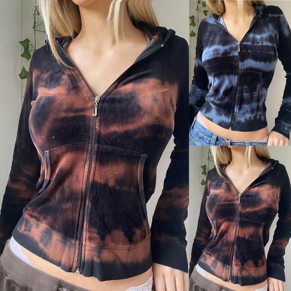 

women's jackets women autumn american retro hooded cardigan slim zip long sleeve jacket graphic print oversized pullovers sweatshirt go, Black;brown