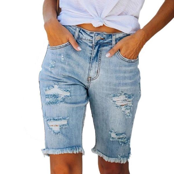 

women's shorts women denim pants fashion elastic waist casual short jeans streetwear leisure style straight ripped cowboy, White;black