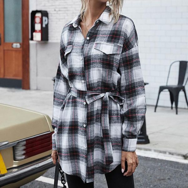 

women's wool & blends autumn women plaid lapel streetwear loose coat vintage female single breasted casual outwear with belt korean, Black