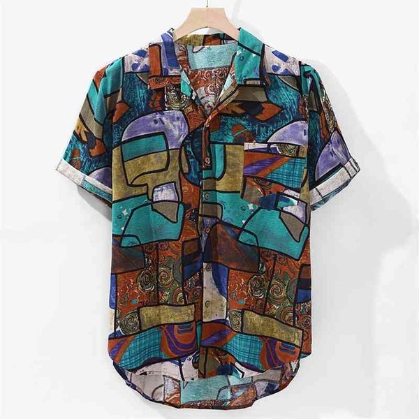 

womail new arrivals casual print brand shirt men short sleeve button loose fashion men beach hawaiian shirt -4xl 210331, White;black