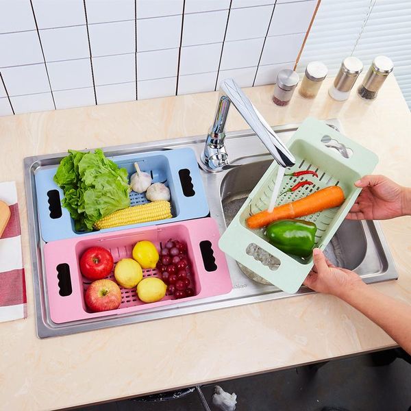 

colanders & strainers silicone vegetable washing basket retractable adjustment fruit and collapsible sink with handle kitchen tools