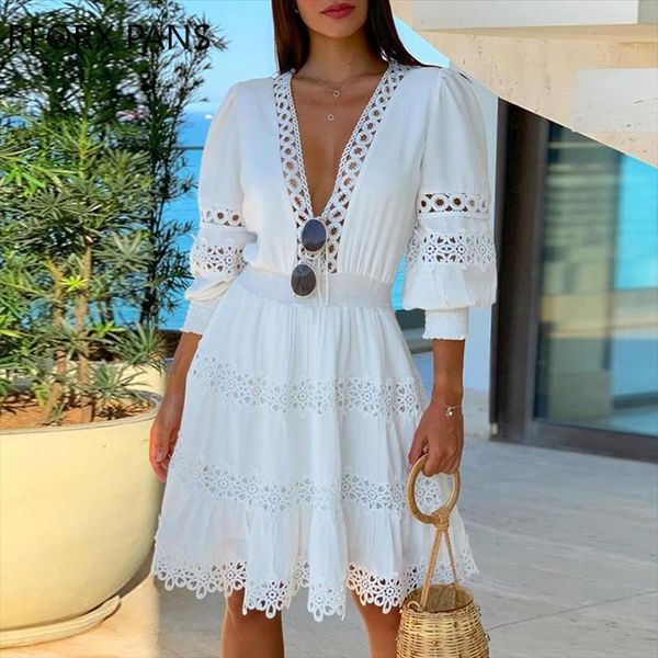 

white deep v neck lace women dress empire casual trim mini, Black;gray