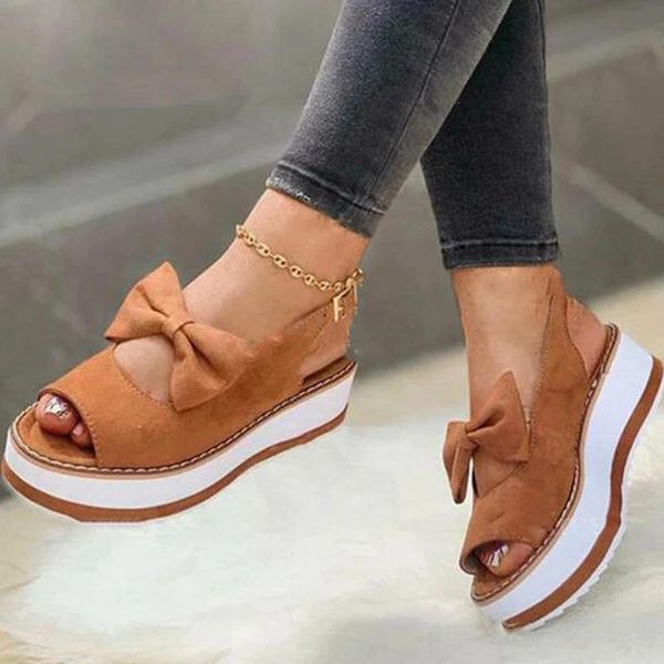 

sandals 2021 women flock bow ladies buckle casual summer shoes female peep toe platform flat women's comfort footwear plus size, Black