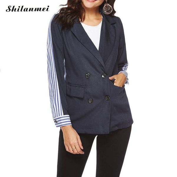 

women's suits & blazers 2021 fashion striped patchwork blazer double breasted pockets notched jackets women ol autumn casual outerwear, White;black