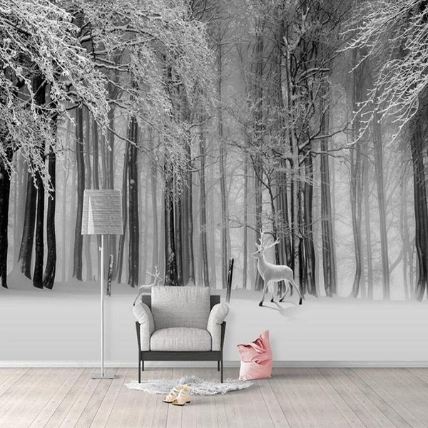 

custom po wallpaper elk forest snow scene picture wall mural large living room dining bedroom canvas painting decoration wallpapers