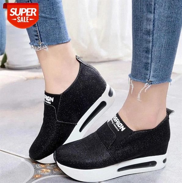 

women sneakers spring platform vulcanize slip on casual shoes elastic band female fashion increasing for drop shop #ky6y