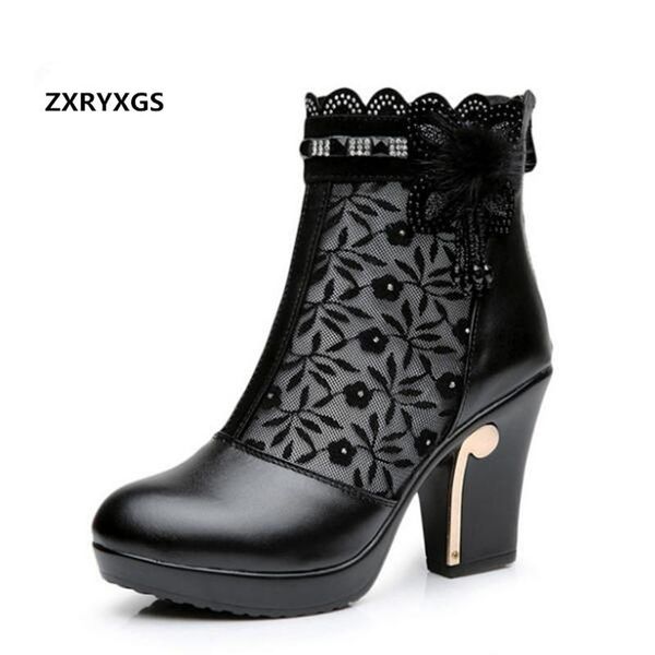 

spring summer fashion shoes woman sandals cool boots rhinestone beaded mesh genuine leather high heel, Black