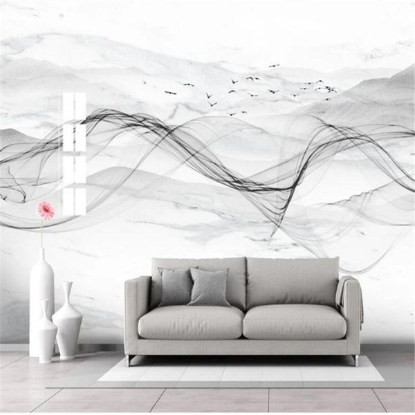 

wallpapers milofi custom 3d large wall paper hd jazz white marble pattern ink landscape chinese background painting