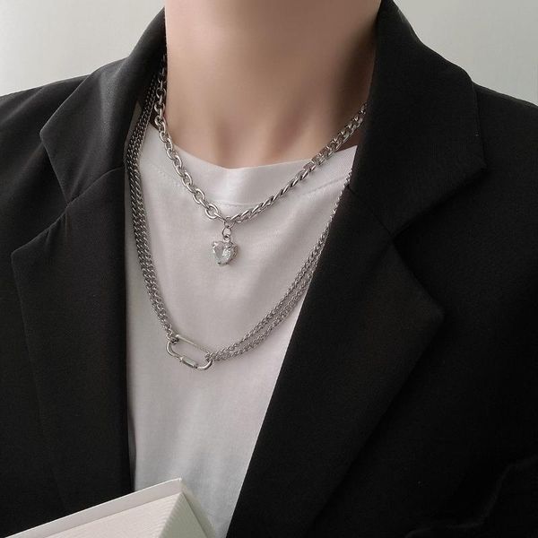

pendant necklaces vintage double layers crystal necklace men women temperament elegant punk clavicle chain choker neck jewelry, Silver