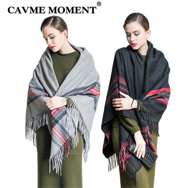 

scarves cavme 2021 largue wool pashimina for women ladies tassels scarf shawls in gray black color winter 100% woolen plaid wraps shawl, Blue;gray