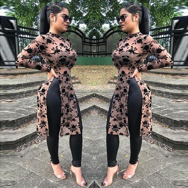 

women blouses spring fashion mesh print high collar split casual shirts long sleeve womens roupas feminina, White