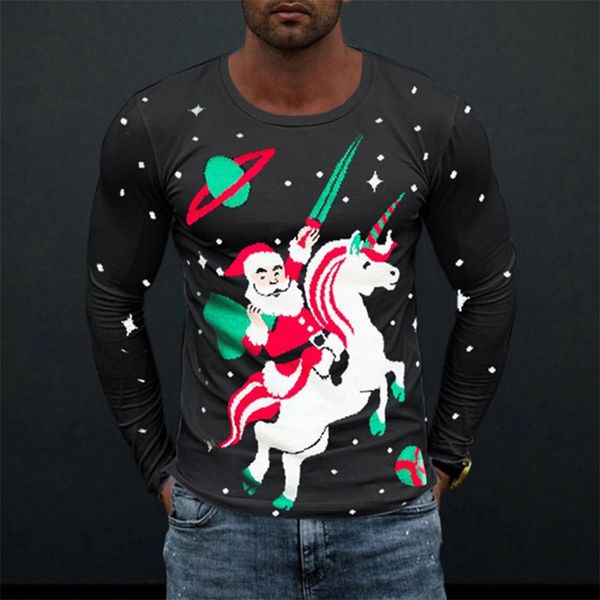 

men's t-shirts 2021 christmas printing loose o-neck pullover mens autumn casual long sleeve men fashion tee harajuku streetwear, White;black