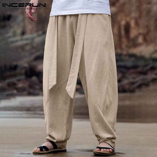 

men's pants men harem cotton solid color joggers lace up cozy vintage trousers streetwear 2021 baggy pantalones hombre s-5xl incerun 7, Black