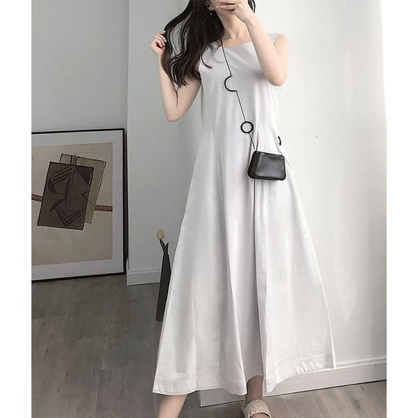 

dress two colors women midi dress sleeveless cotton o-neck ladies simple dresses, Black;gray