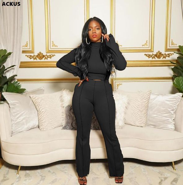 

women's two piece pants ackus women tracksuit solid slim crop flare 2 sets fashion outfit casual sportswear fitness sweatsuit fall, White
