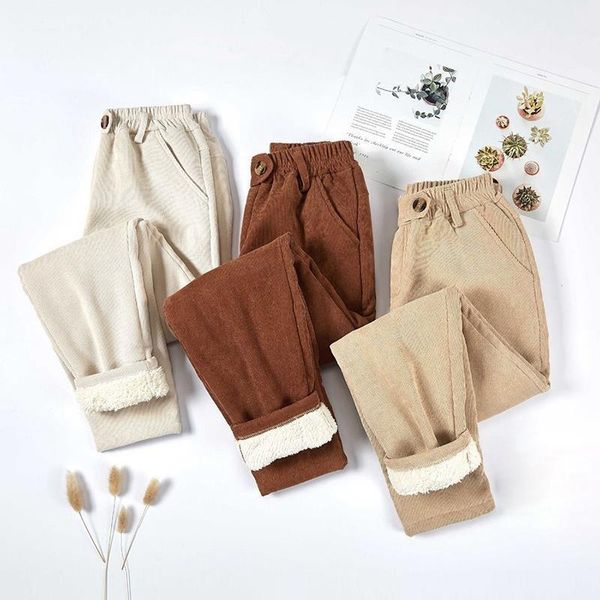 

corduroy thick velvet casual women pant warm winter elastic waist harem loose trousers, Black;white