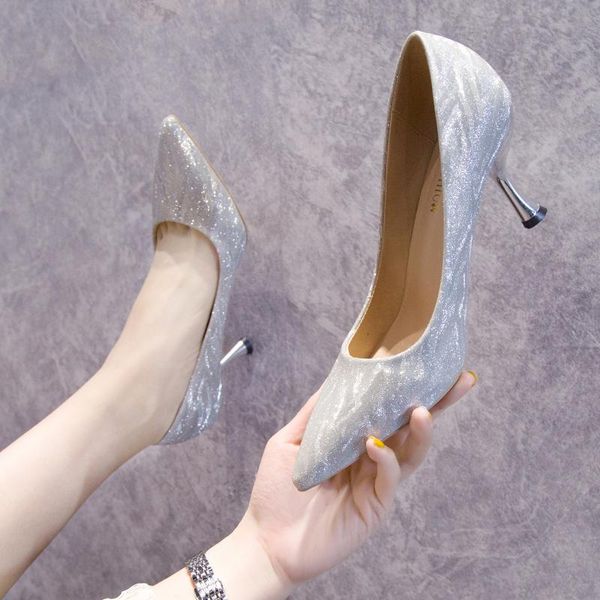 

dress shoes women pump pointed toe thin - heeled french style girl student crystal wedding single shoe party zapatos, Black