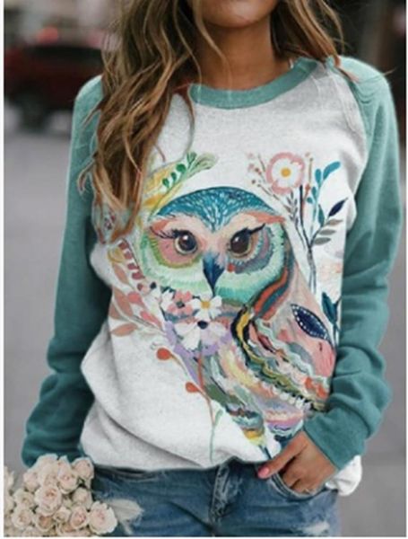

autumn and winter 2021 owl print long sleeve round neck sweater women's wear, Black