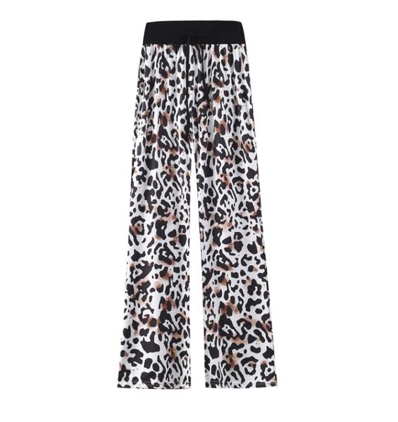 

women's pants & capris loose ladies beach 2021 european and american leopard print comfortable casual stretch drawstring wide leg, Black;white